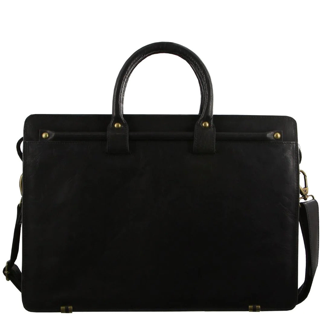 Pierre Cardin Mens Rustic Leather 15" Laptop Computer Shoulder Bag Handbag Briefcase - Black-3