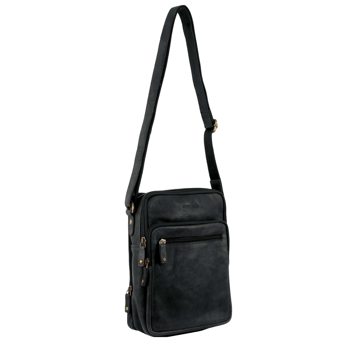Pierre Cardin Rustic Leather Tablet Bag Cross Body Messenger - Black-4