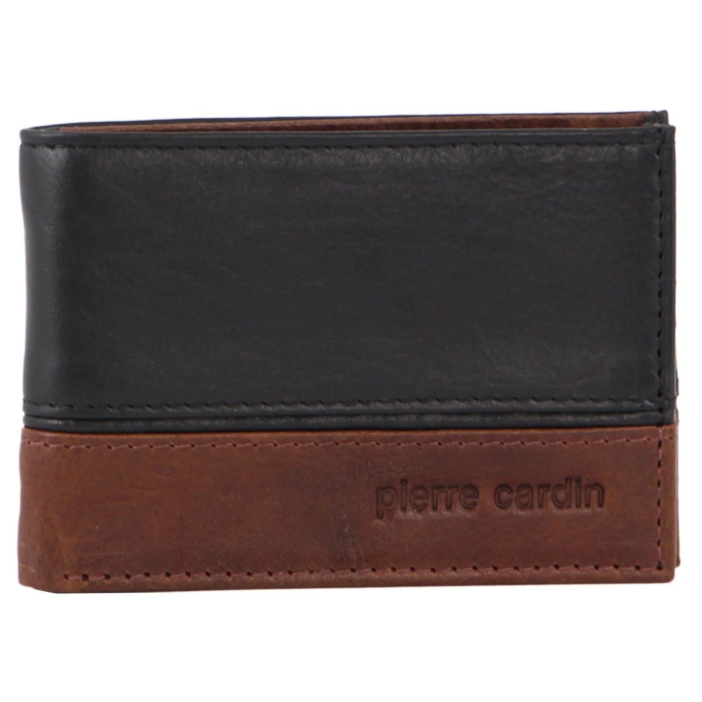 Pierre Cardin Mens Wallet Italian Leather Two-Tone Bi Fold RFID - Black/Cognac-2