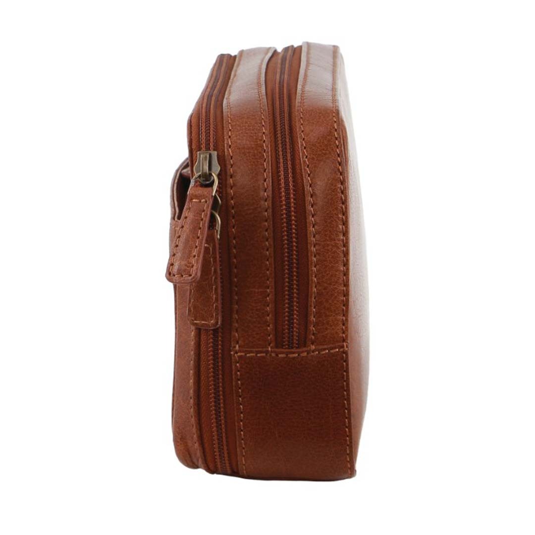 Pierre Cardin Mens Leather Toiletry Bag Travel Organizer Wash Case - Tan-3