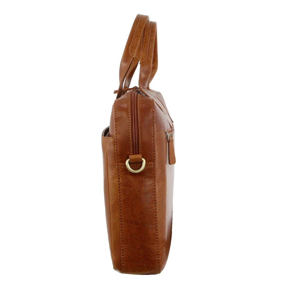Pierre Cardin Mens Italian Leather 15" Laptop Computer Bag Travel - Tan-4