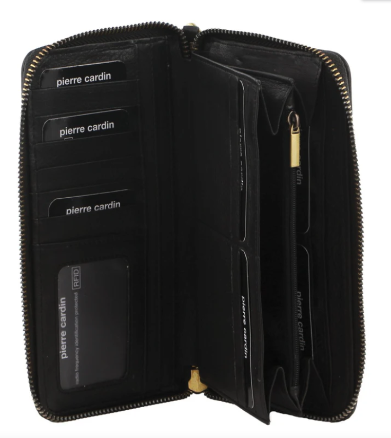 Pierre Cardin Womens Leather Zip Around Wallet w/ Wristlet in Black-2