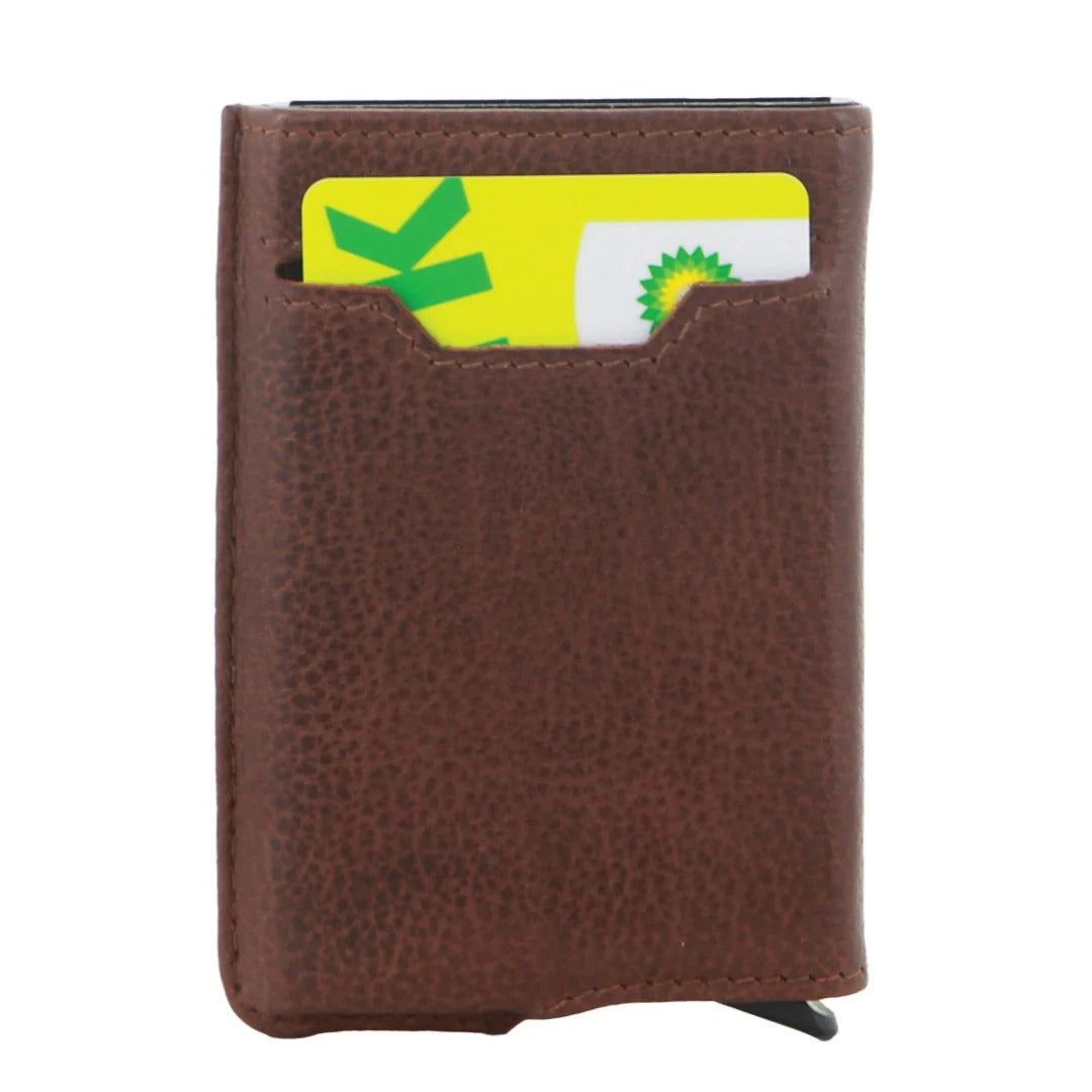 Pierre Cardin Leather Smart Slide Card Holder Tab Wallet RFID - Brown-3