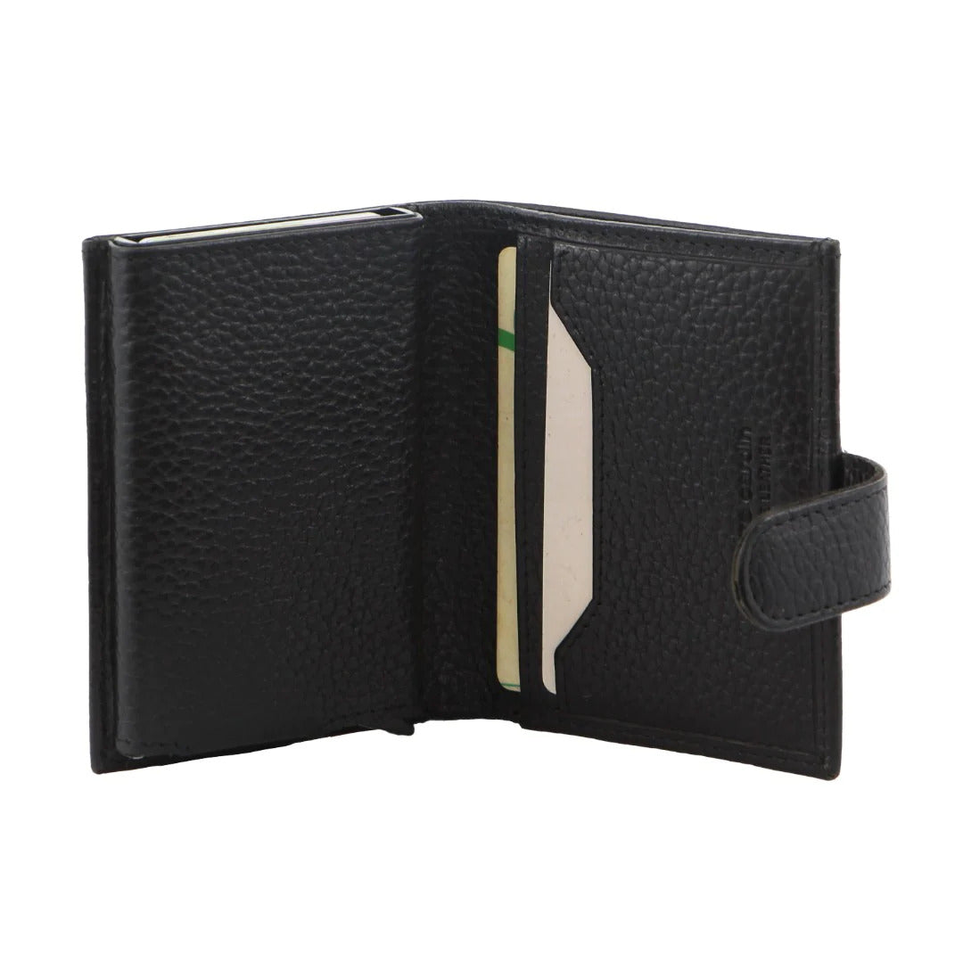 Pierre Cardin Leather Smart Slide Card Holder Tab Wallet with Buckle RFID - Black-4