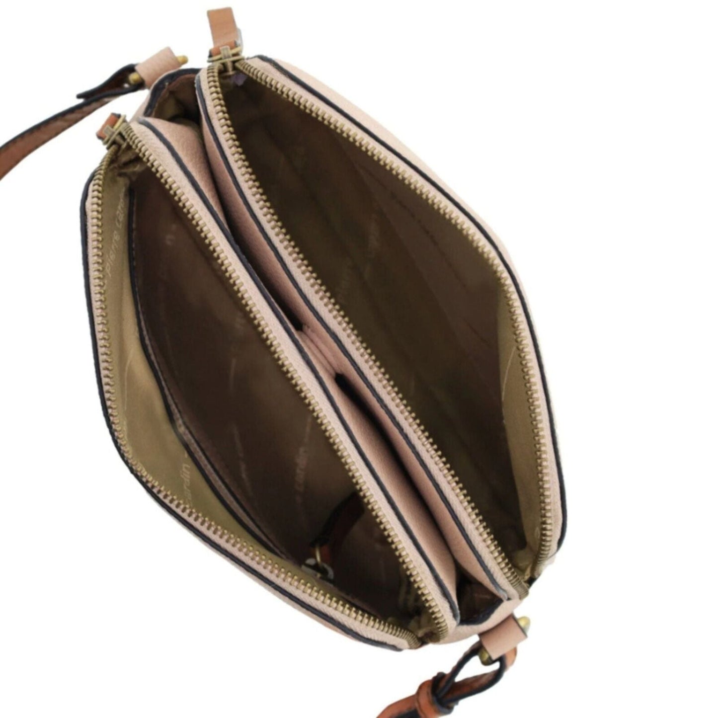 Pierre Cardin Leather Cross Body Bag Dual Zip Strap Shoulder Clutch in Nude