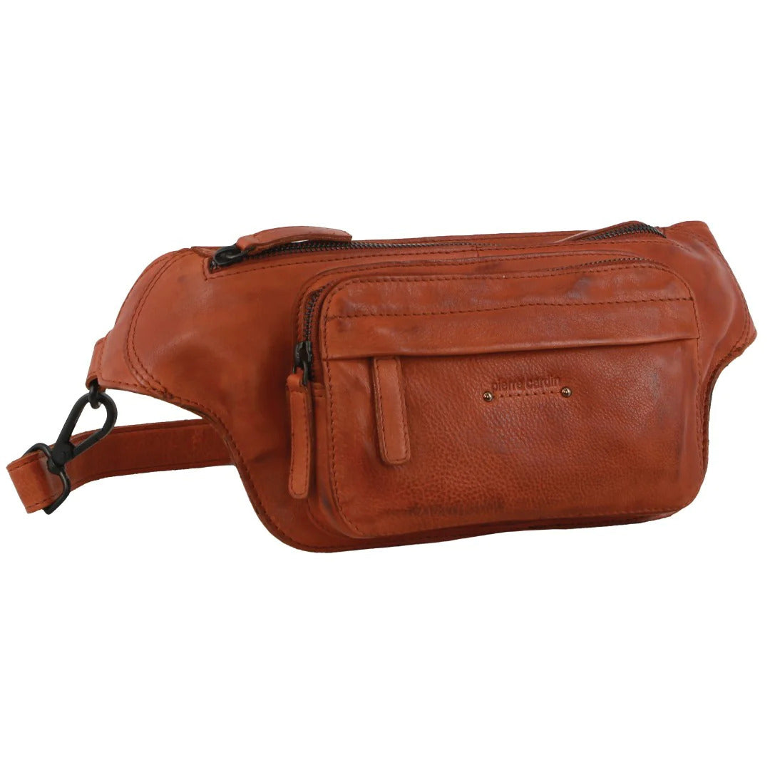 Pierre Cardin Mens Bum Bag Waist Pack Leather Travel Money Phone Pouch - Cognac-1
