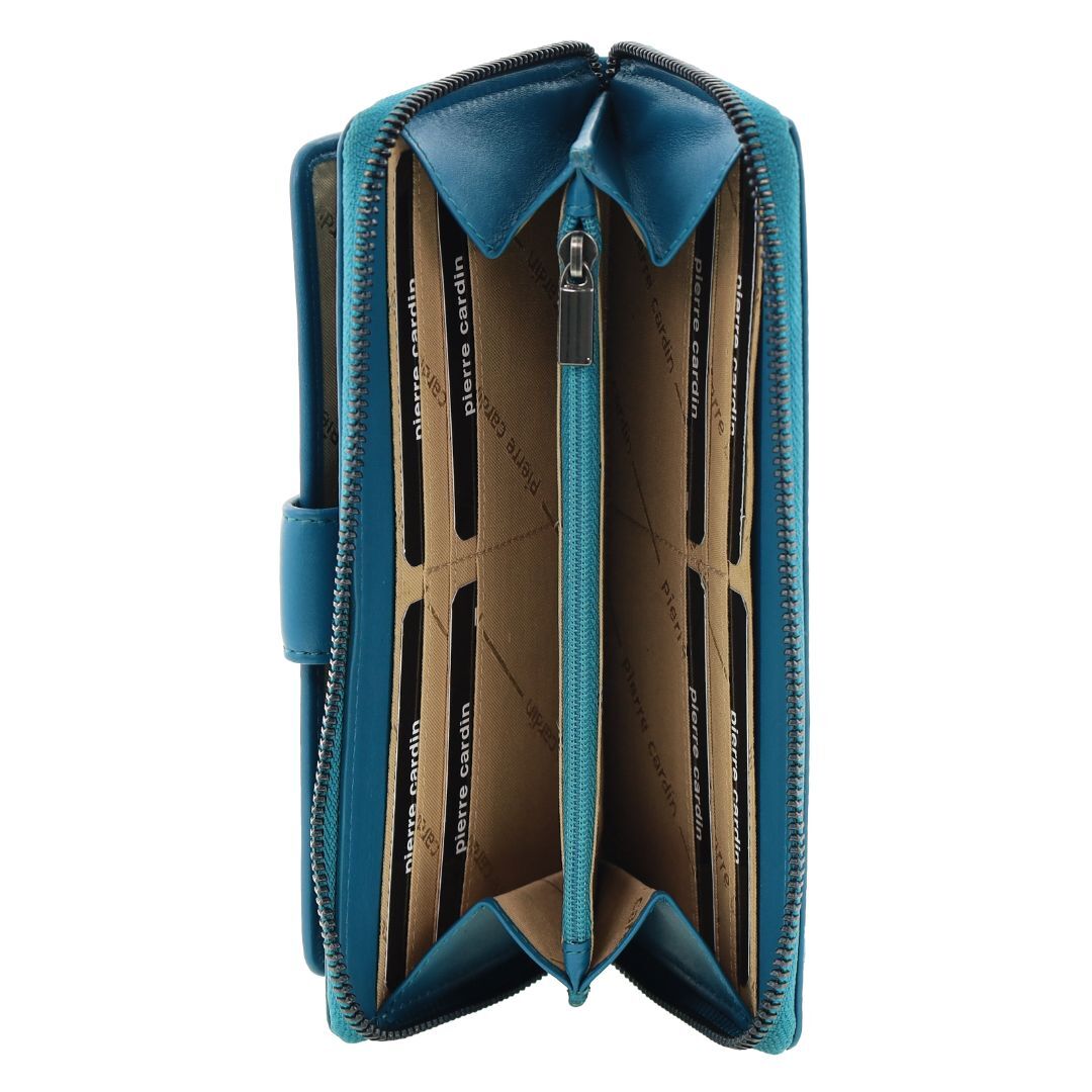 Pierre Cardin Womens Leather Zip Around Wallet RFID Blocking w/ Wristlet in Turquoise