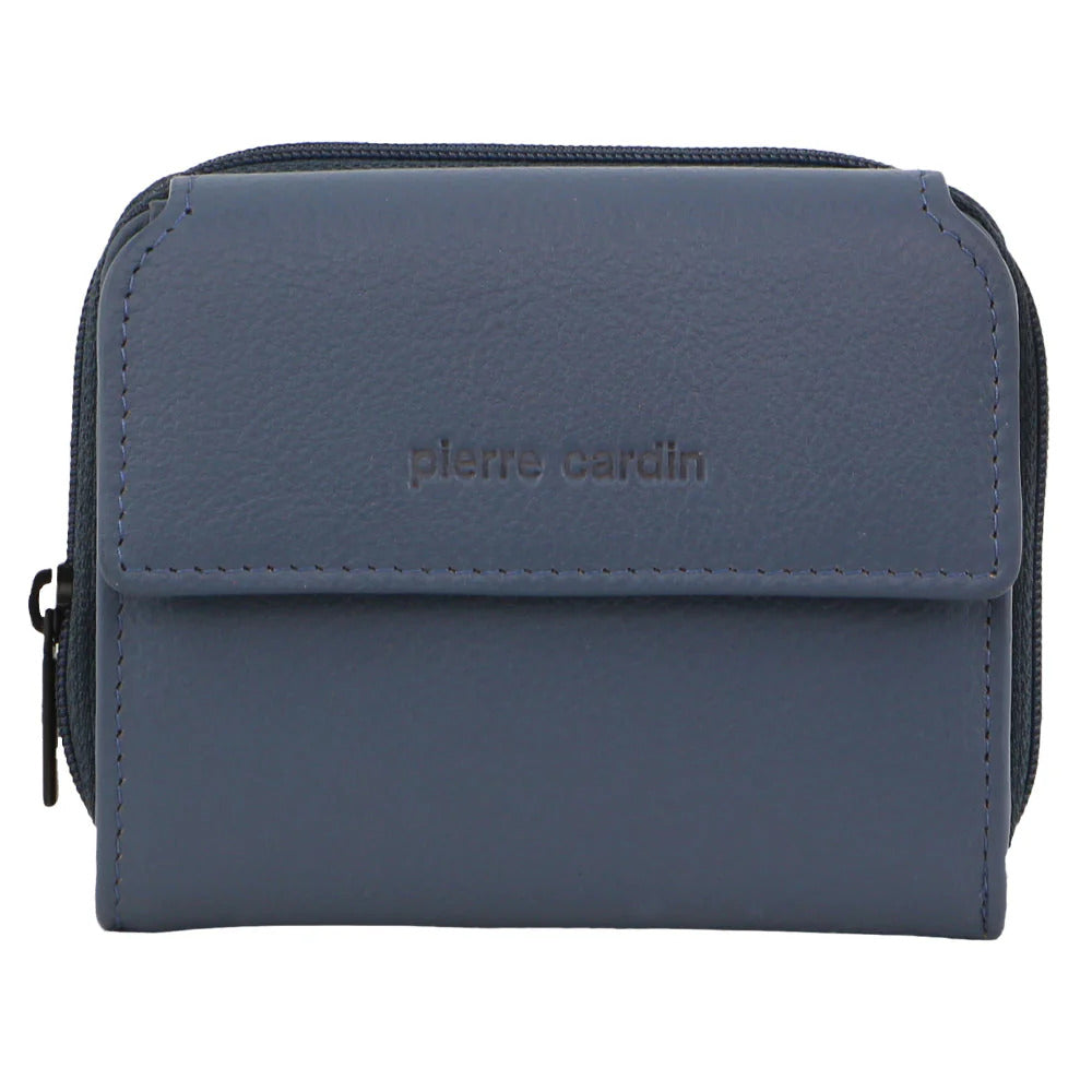 Pierre Cardin Leather Ladies Tri-Fold Tab Zip-Around Wallet - Teal-2