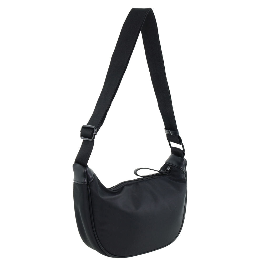 Pierre Cardin Ladies Nylon Crescent Quilted Crossbody Bag - Black