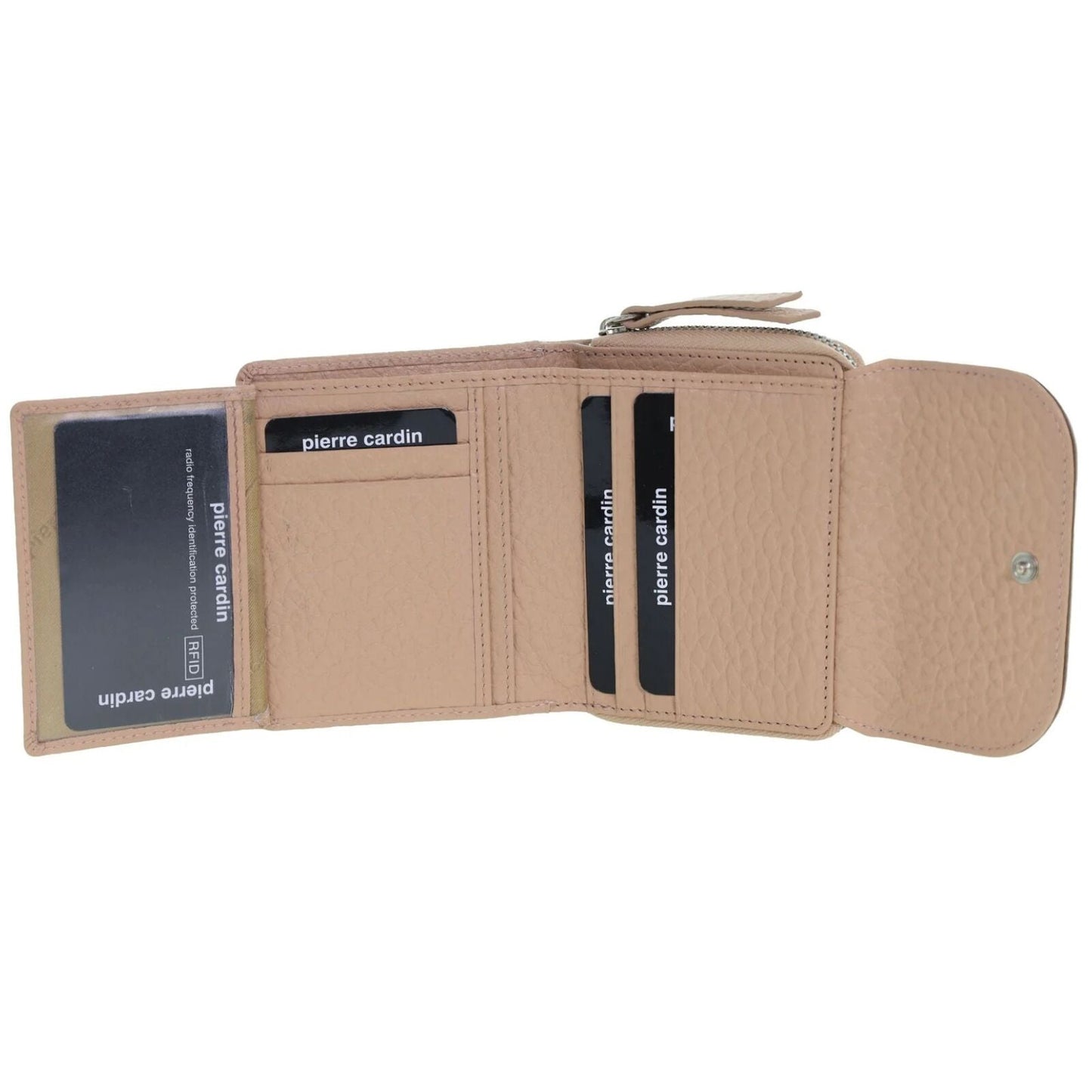 Pierre Cardin Ladies Leather Tri-Fold Tab Wallet in Blush/Taupe