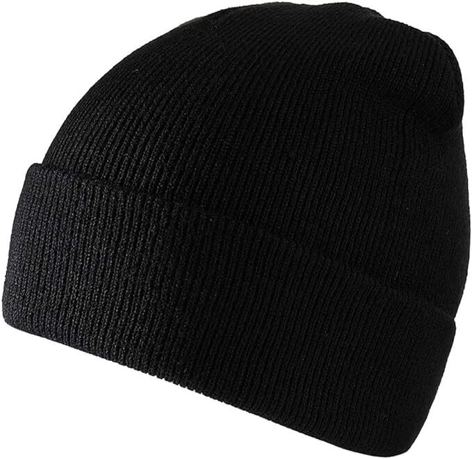 PLAIN BEANIE Unisex Mens Womens Winter Warm Hat Ski Cap Knit One Size - Black-4