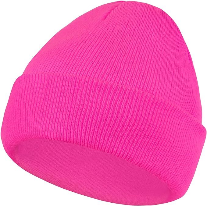 PLAIN BEANIE Unisex Mens Womens Winter Warm Hat Ski Cap Knit One Size - Fluro Pink-2