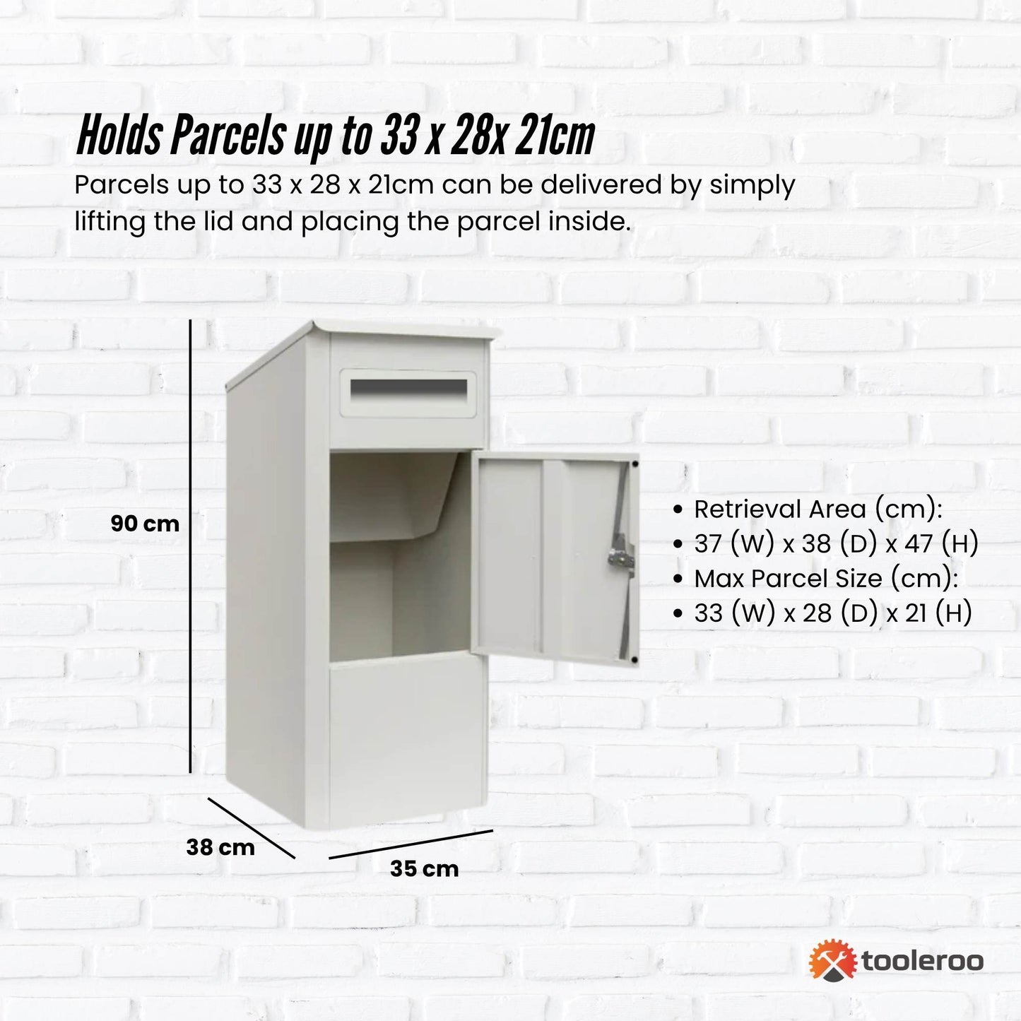 Parcel Delivery Drop Box Mailbox - Secure Home Package Post Locker 38x38x90cm White-2