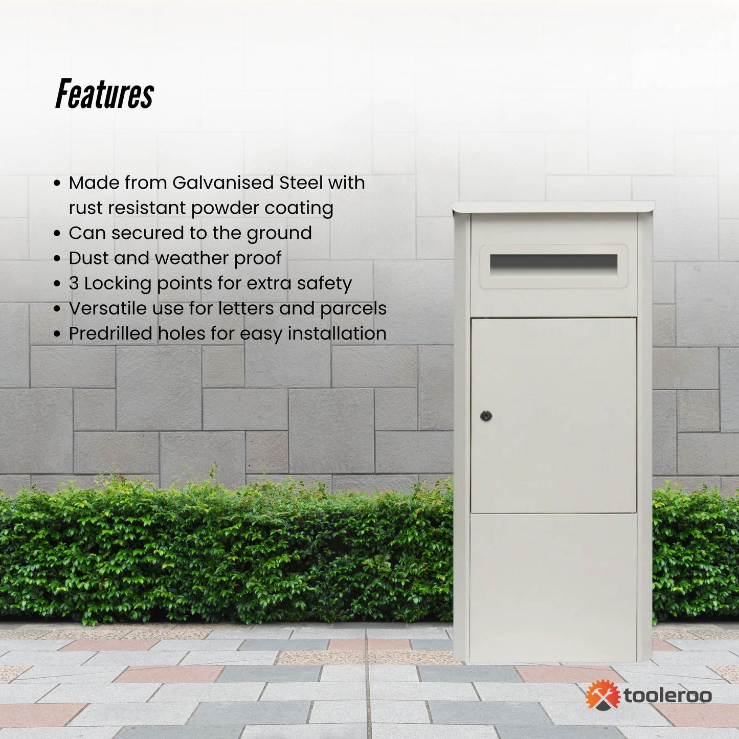 Parcel Delivery Drop Box Mailbox - Secure Home Package Post Locker 38x38x90cm White-3