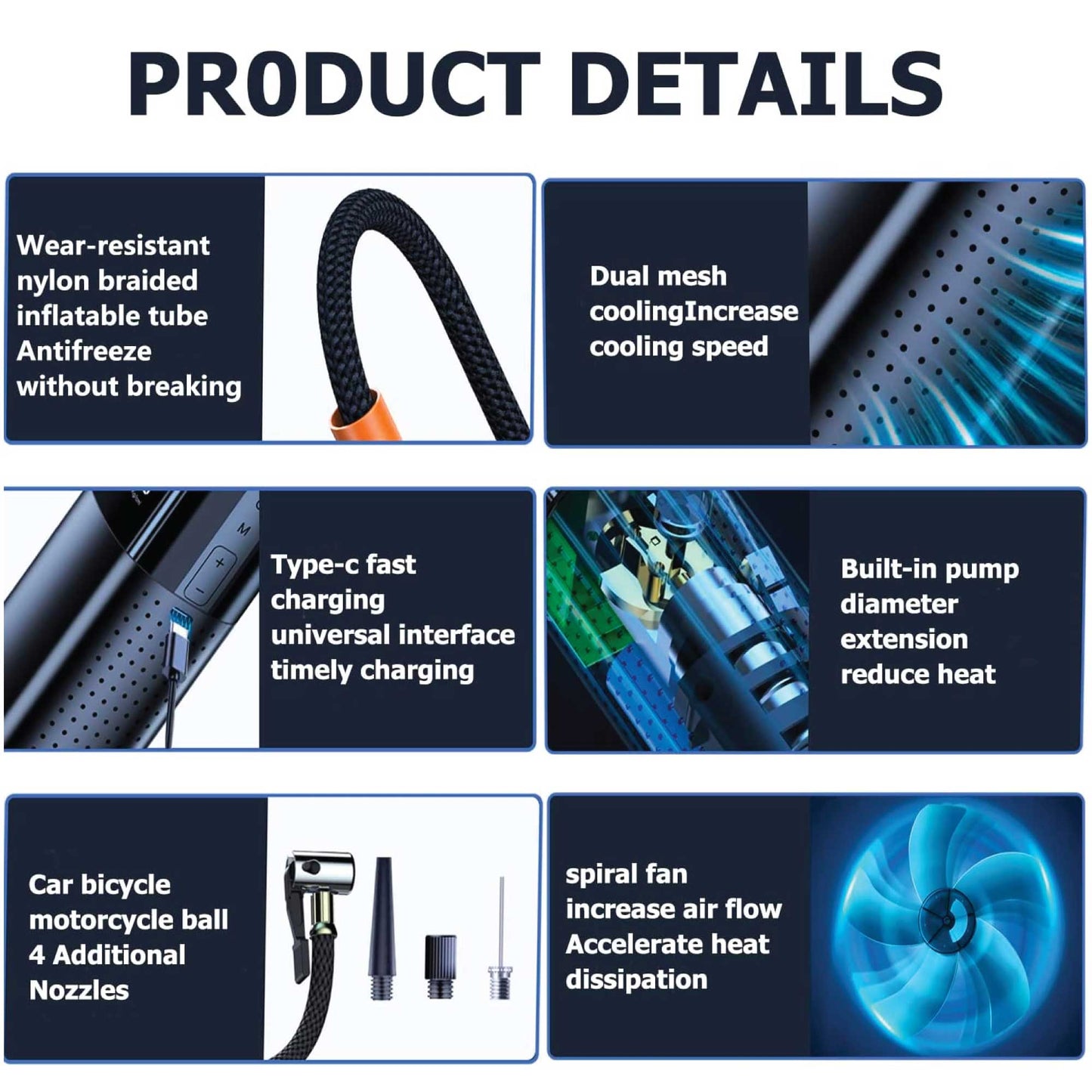 Portable Tyre Inflator - Rechargeable Car Bike Tire Air Pump Compressor-2