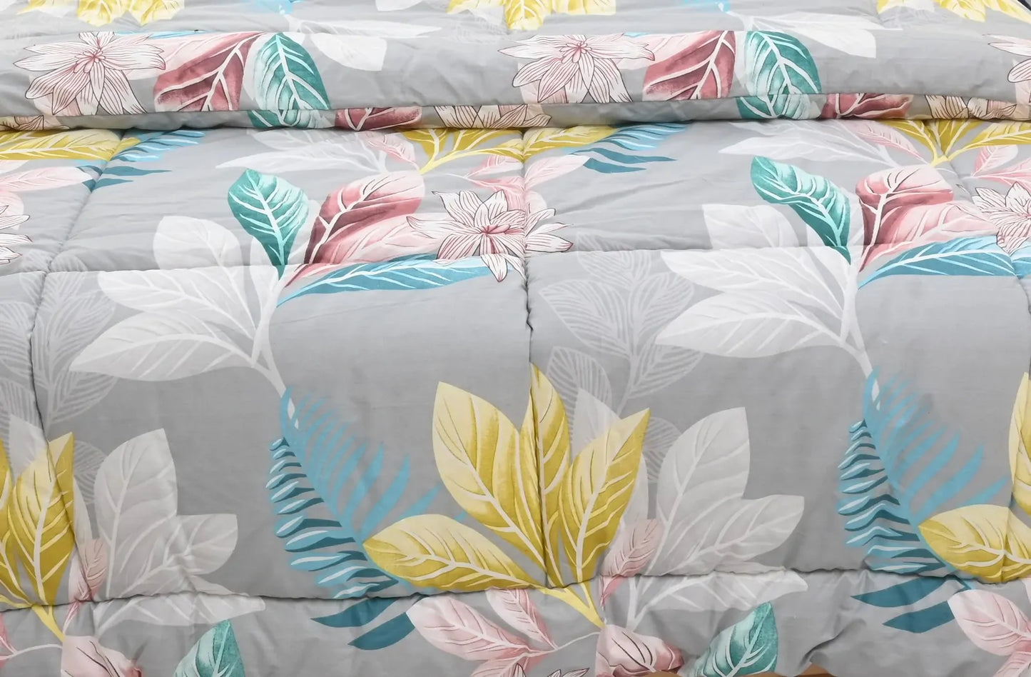 Queen Comforter Set with 2 Pillow Cases in Grey Floral (Flowers May Vary)