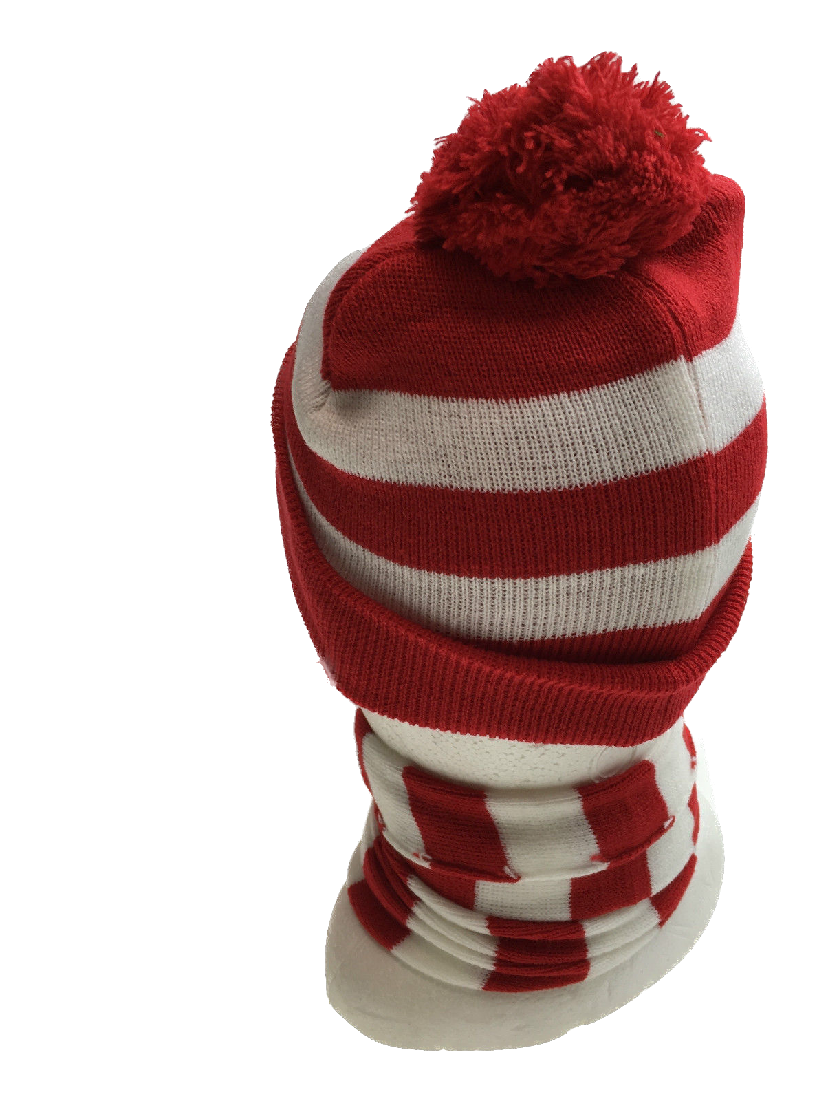 Red White Stripe BEANIE & SCARF SET Hat Where's Wally Waldo Costume Ski Winter Cap-2