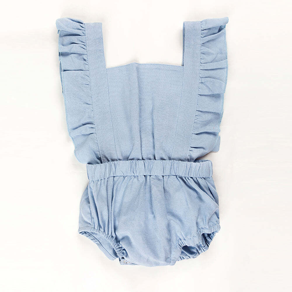 Ponchik Babies + Kids Ruffle Back Romper - Capri Blue-0