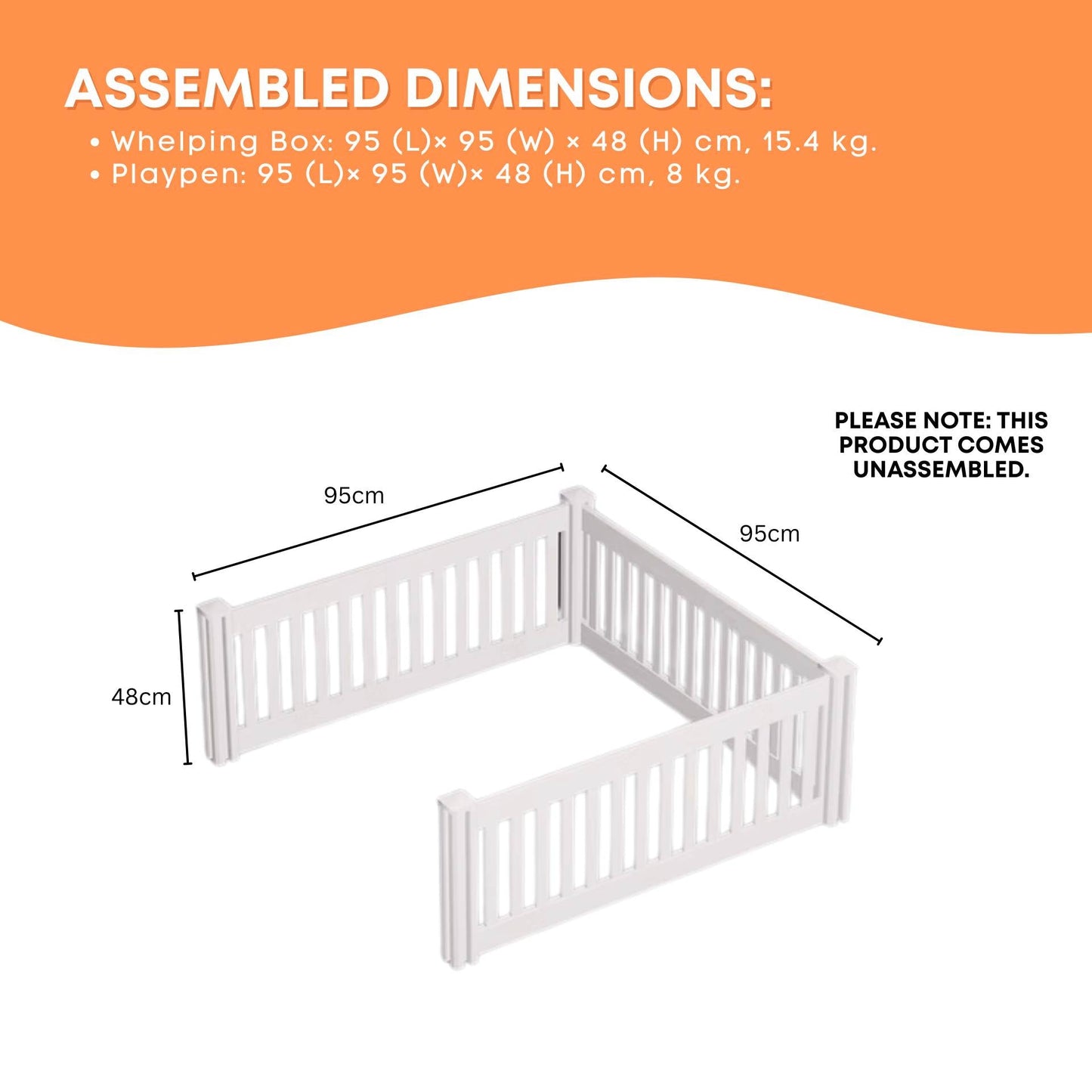 Rooster Farms PVC Dog Play Pen Extension for Whelping Box - 95cm x 95cm x 48cm-4
