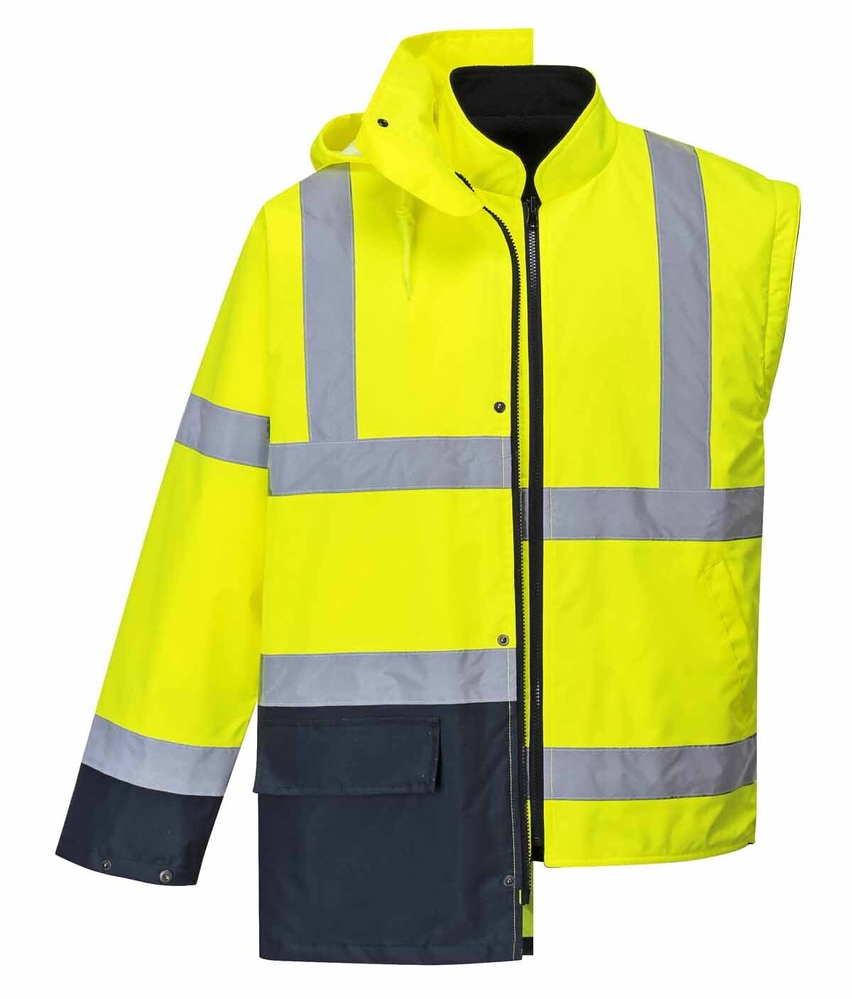 Portwest Winter Hi-Vis Safety Workwear Essential 5-in-1 Two Tone Jacket - Yellow/Navy-9