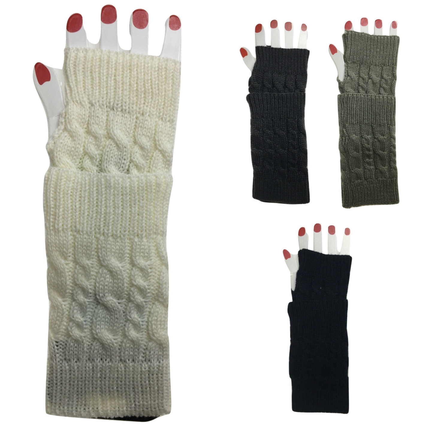 Womens Fingerless Arm Warmers Knitted 20cm Short Gloves Winter - Random Colour