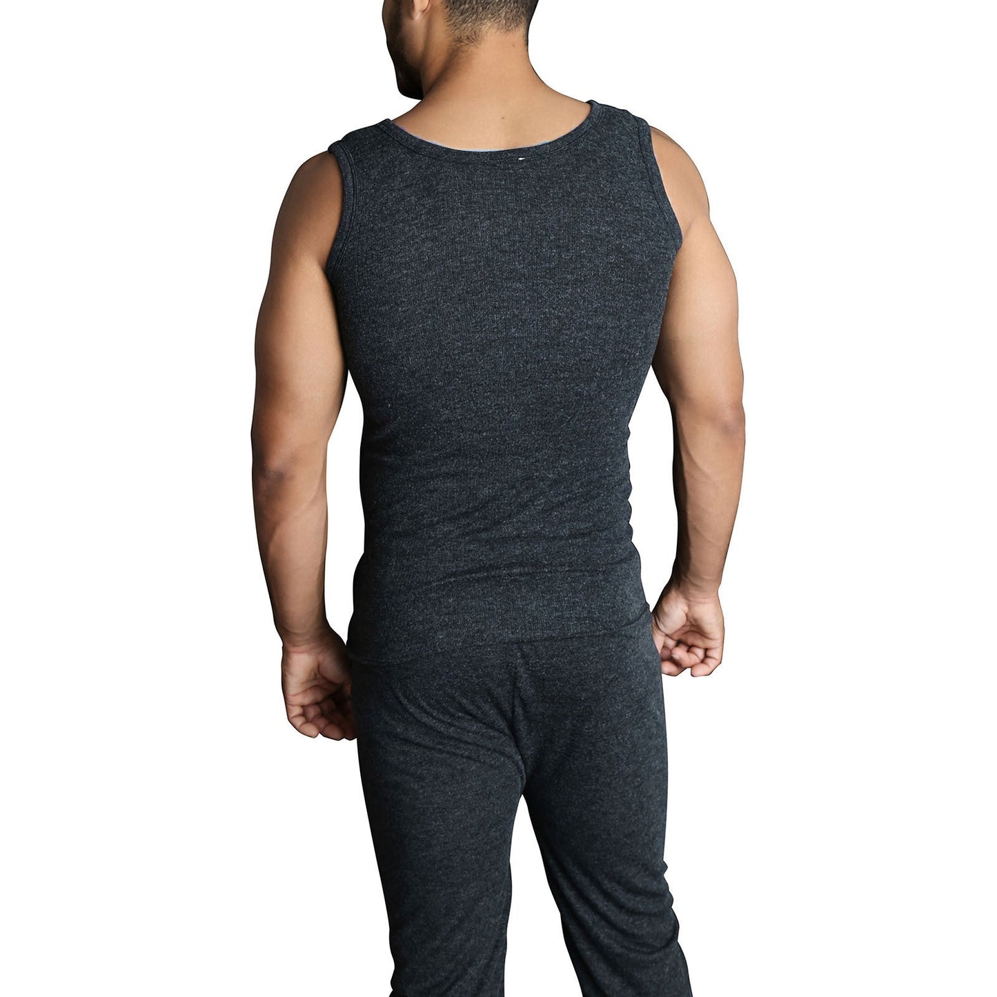 Mens THERMAL Merino Wool Blend Singlet Top Sleeveless Warm Underwear - Black-3