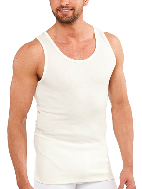 Mens THERMAL Merino Wool Blend Singlet Top Sleeveless Warm Underwear - Natural-10