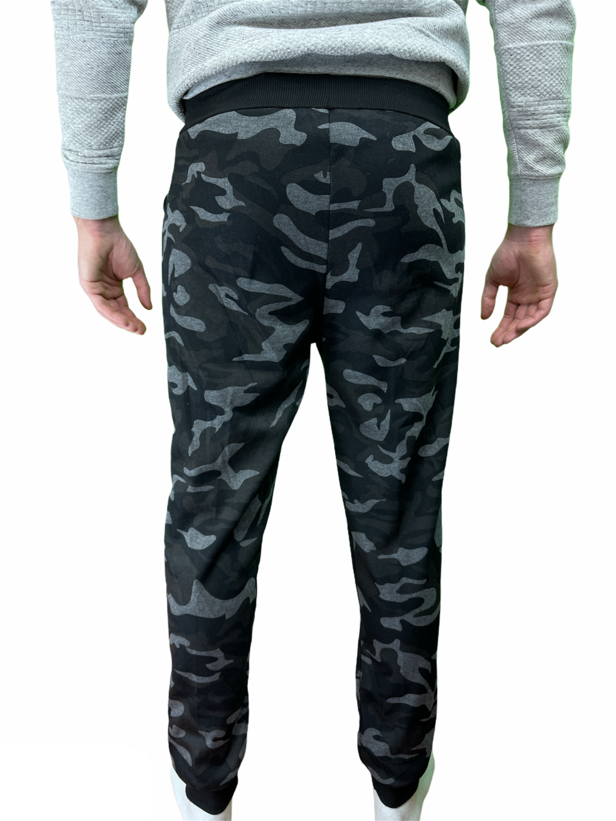 Mens Camouflage Track Pants Fleece Lined Jogger Camo Sweatpants Trackies - Black/Grey-4