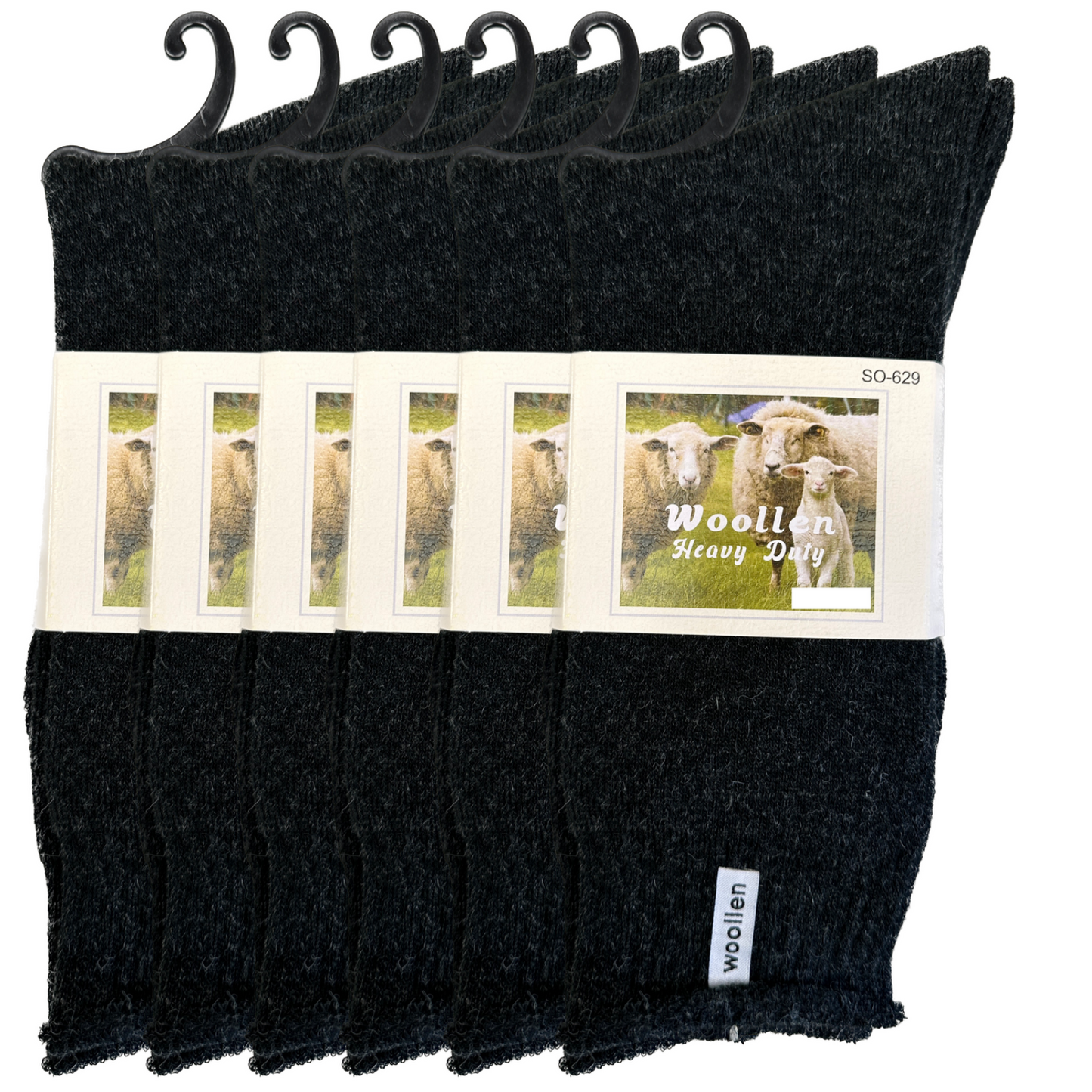 6 Pairs Premium Mens Wool Heavy Duty Thick Work Socks Cushion Woolen - Black-1
