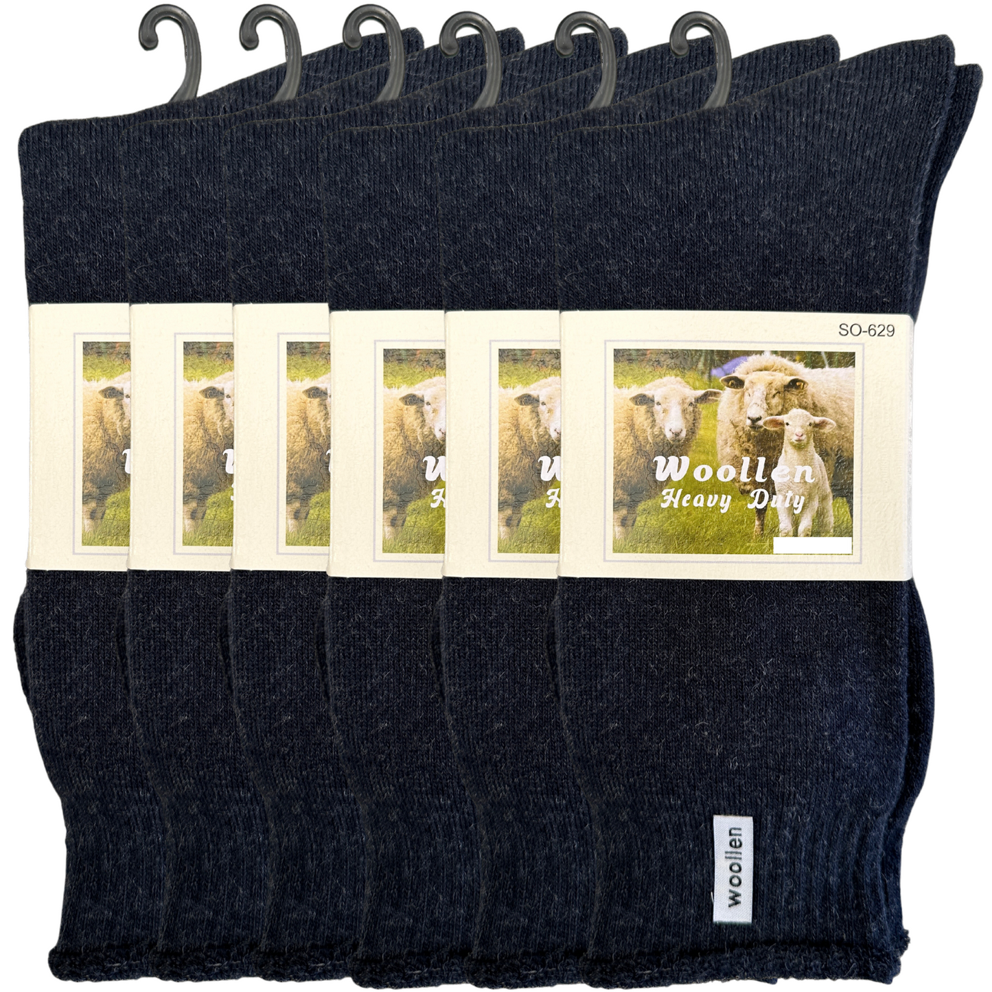 6 Pairs Premium Mens Wool Heavy Duty Thick Work Socks Cushion Woolen - Navy-1