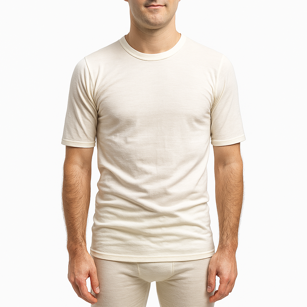 MERINO SKINS Crew Neck Short Sleeve T-Shirt Top 100% Wool Underwear Thermals in Natural-4