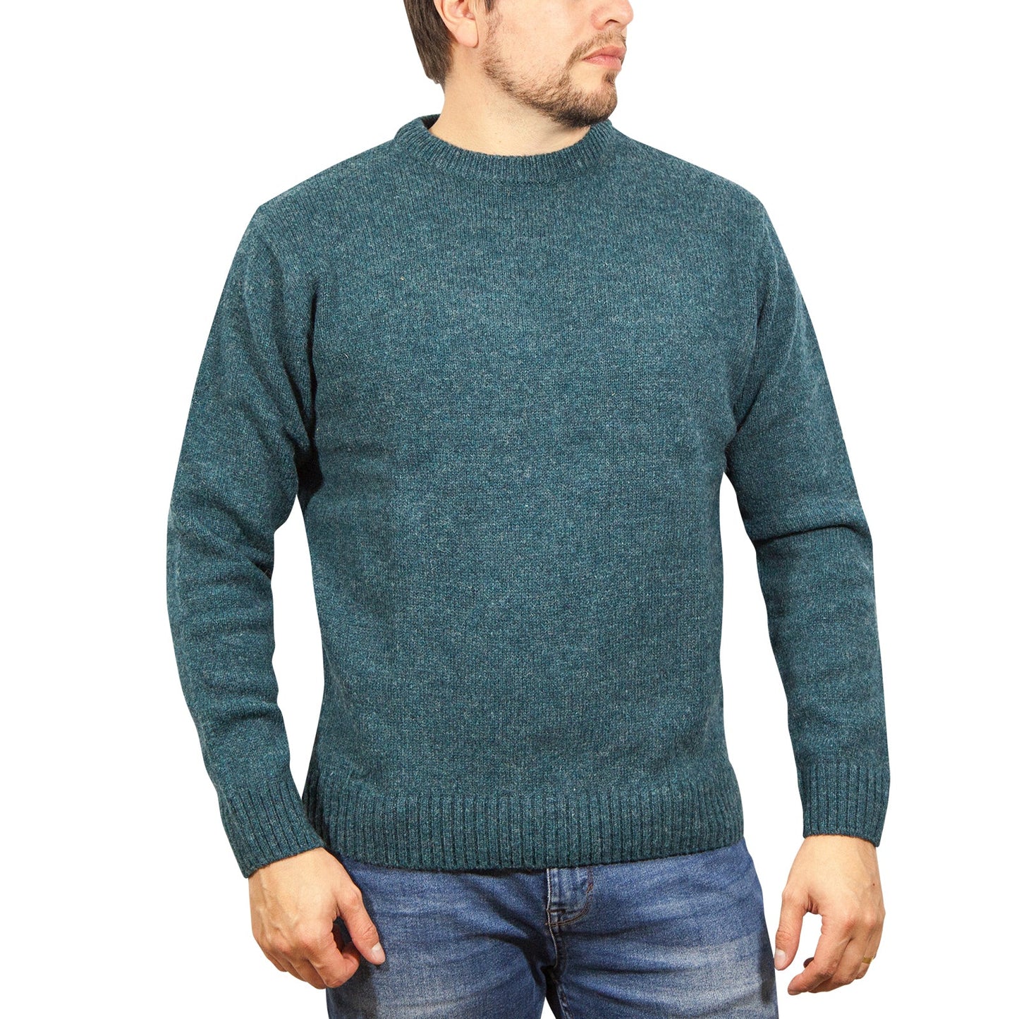 100% SHETLAND RAGG WOOL CREW Round Neck Knit JUMPER Pullover Mens Sweater Knitted - Sherwood-1