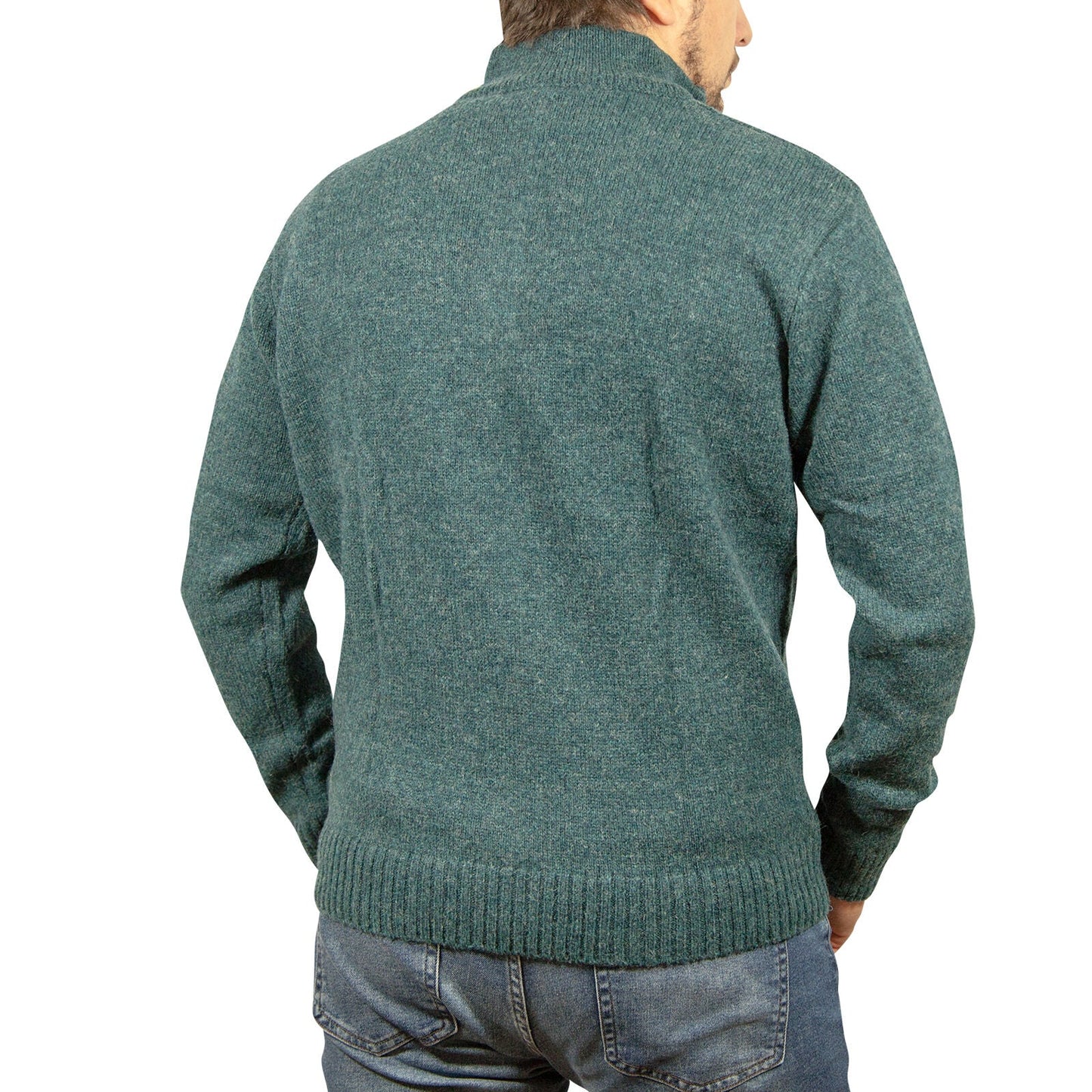 100% SHETLAND RAGG WOOL Half Zip Up Knit JUMPER Pullover Mens Sweater Knitted - Sherwood-3