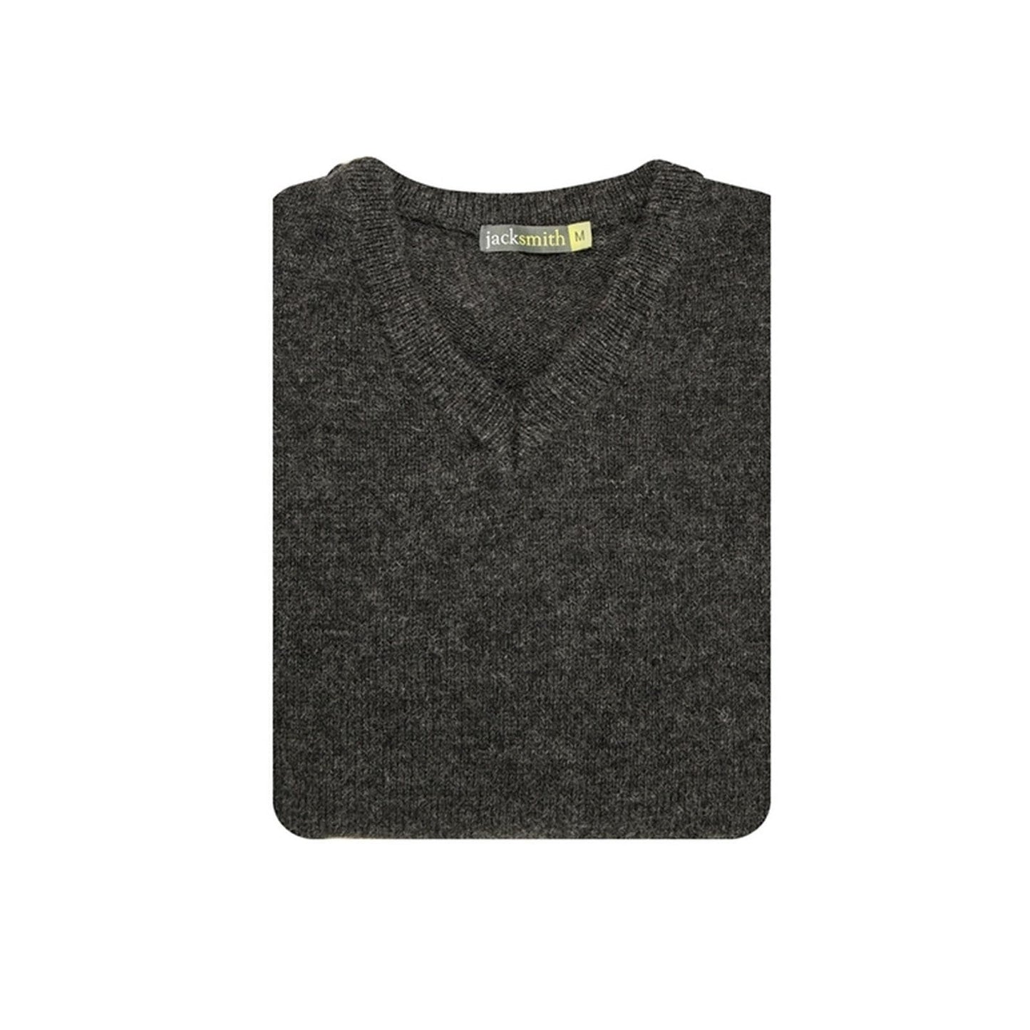 100% Shetland Ragg Wool V Neck Knit Jumper Pullover Mens Sweater Knitted - Charcoal-4