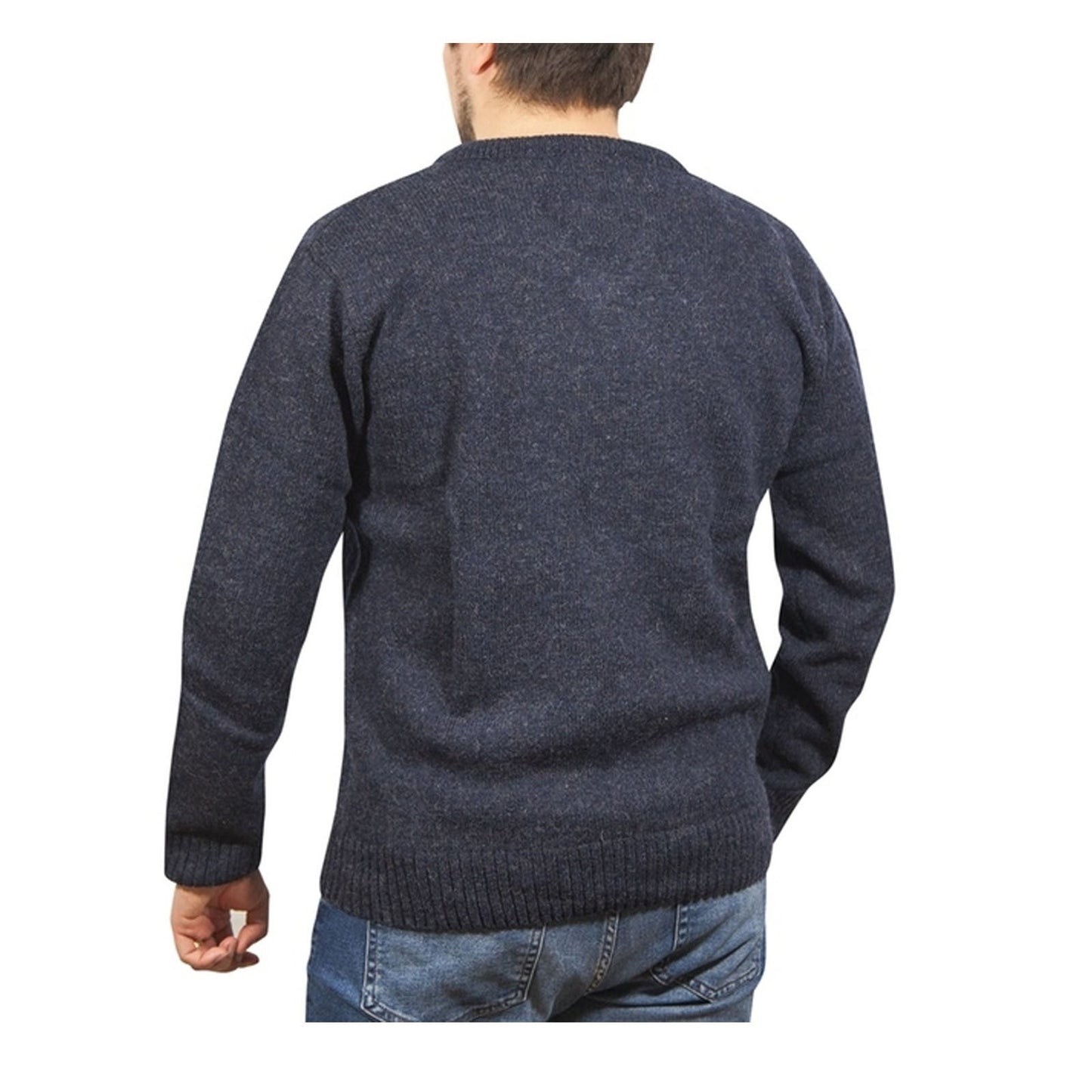 100% Shetland Ragg Wool V Neck Knit Jumper Pullover Mens Sweater Knitted - Navy-3