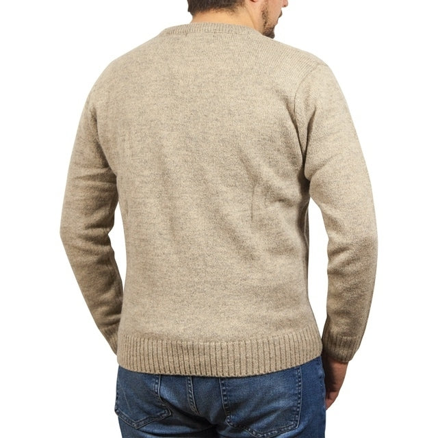 100% Shetland Ragg Wool V Neck Knit Jumper Pullover Mens Sweater Knitted - Oat Marle-3