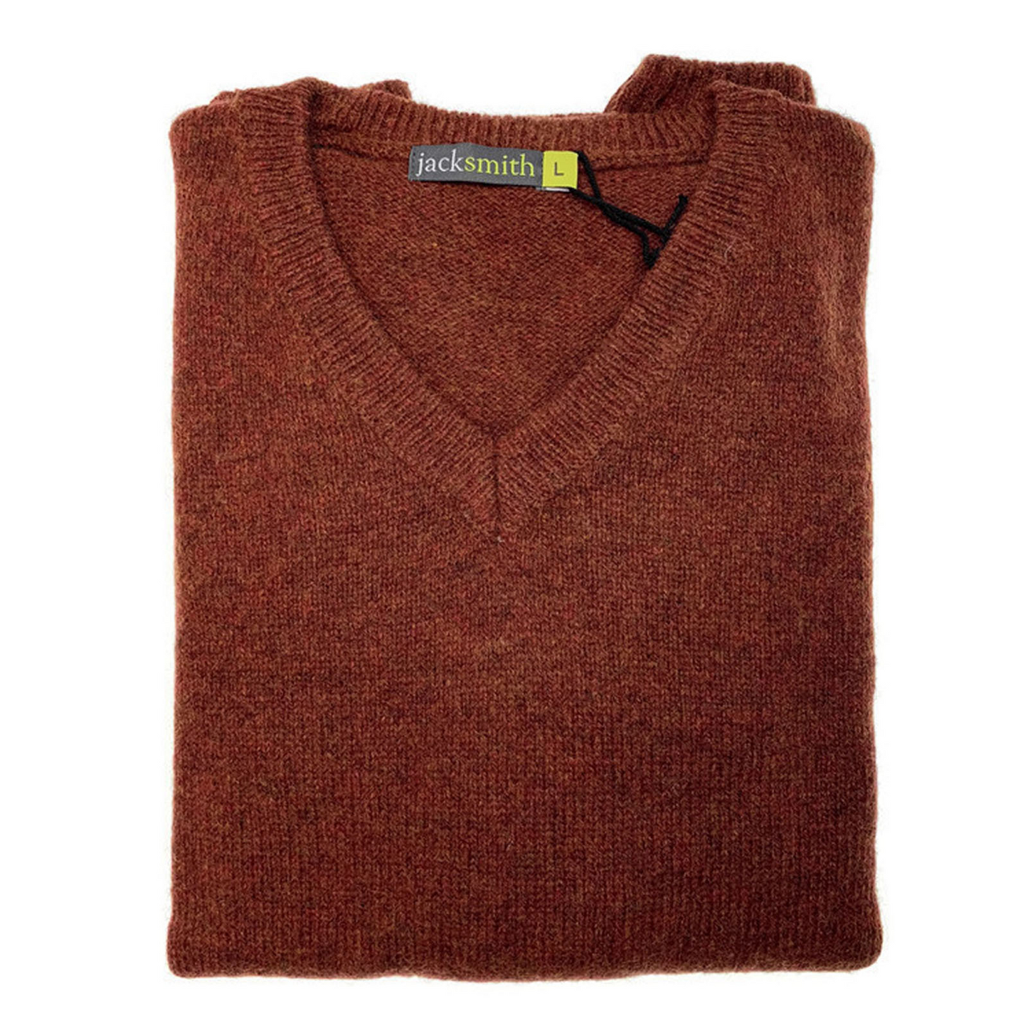 100% Shetland Ragg Wool V Neck Knit Jumper Pullover Mens Sweater Knitted - Rust Size M-3