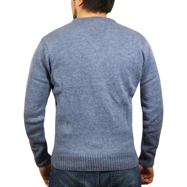 100% Shetland Ragg Wool V Neck Knit Jumper Pullover Mens Sweater Knitted - Sky-3