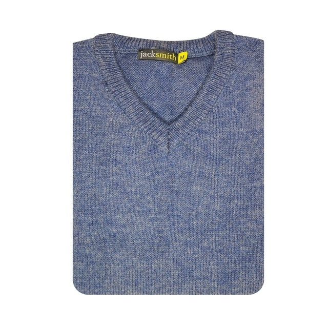 100% Shetland Ragg Wool V Neck Knit Jumper Pullover Mens Sweater Knitted - Sky-4