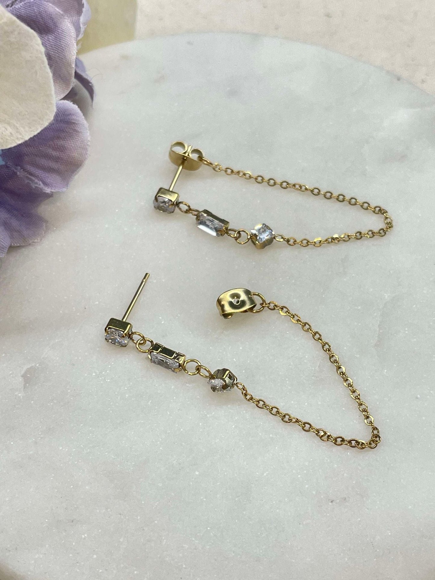 Single chain bling earring – Tarnish Proof Jewellery-2