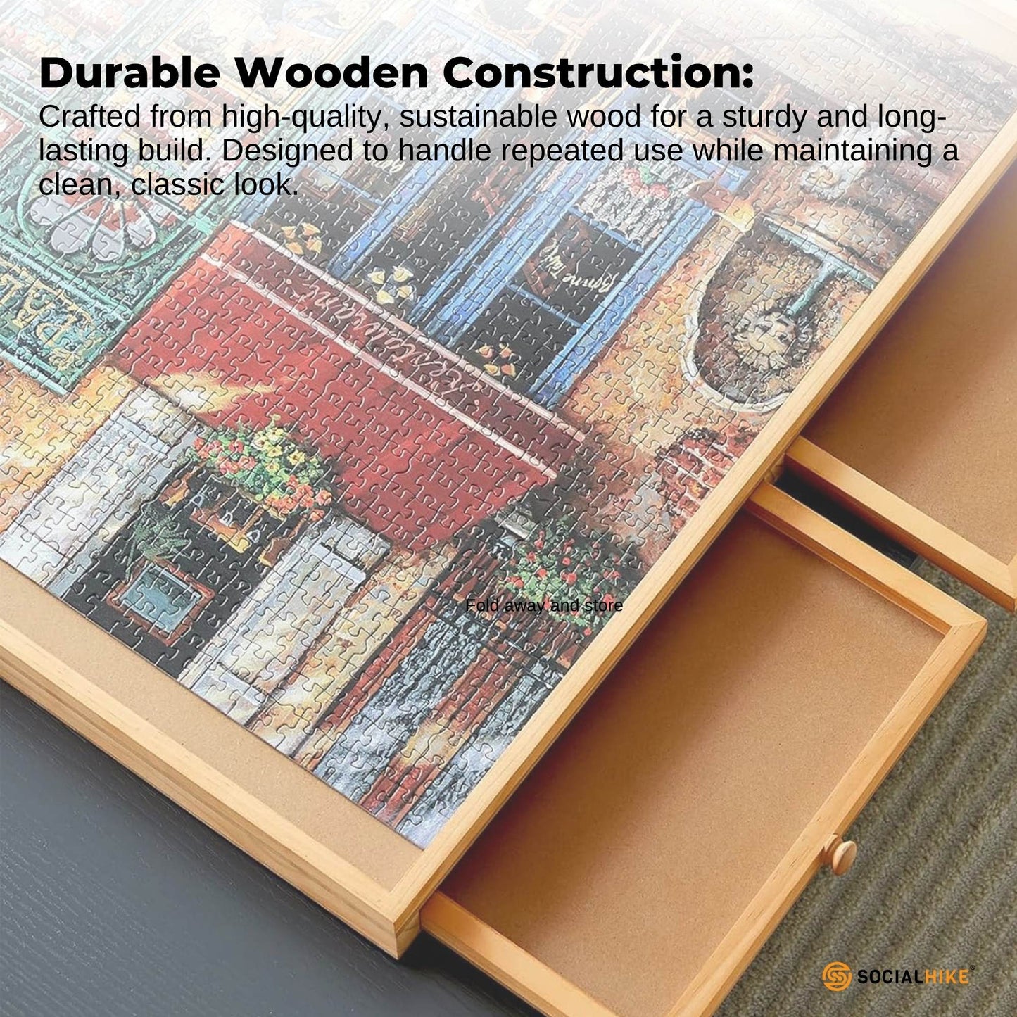 Social Hike 1500pcs Puzzle Board 6 Drawer with Cover - Wooden Rotating Tabletop-4