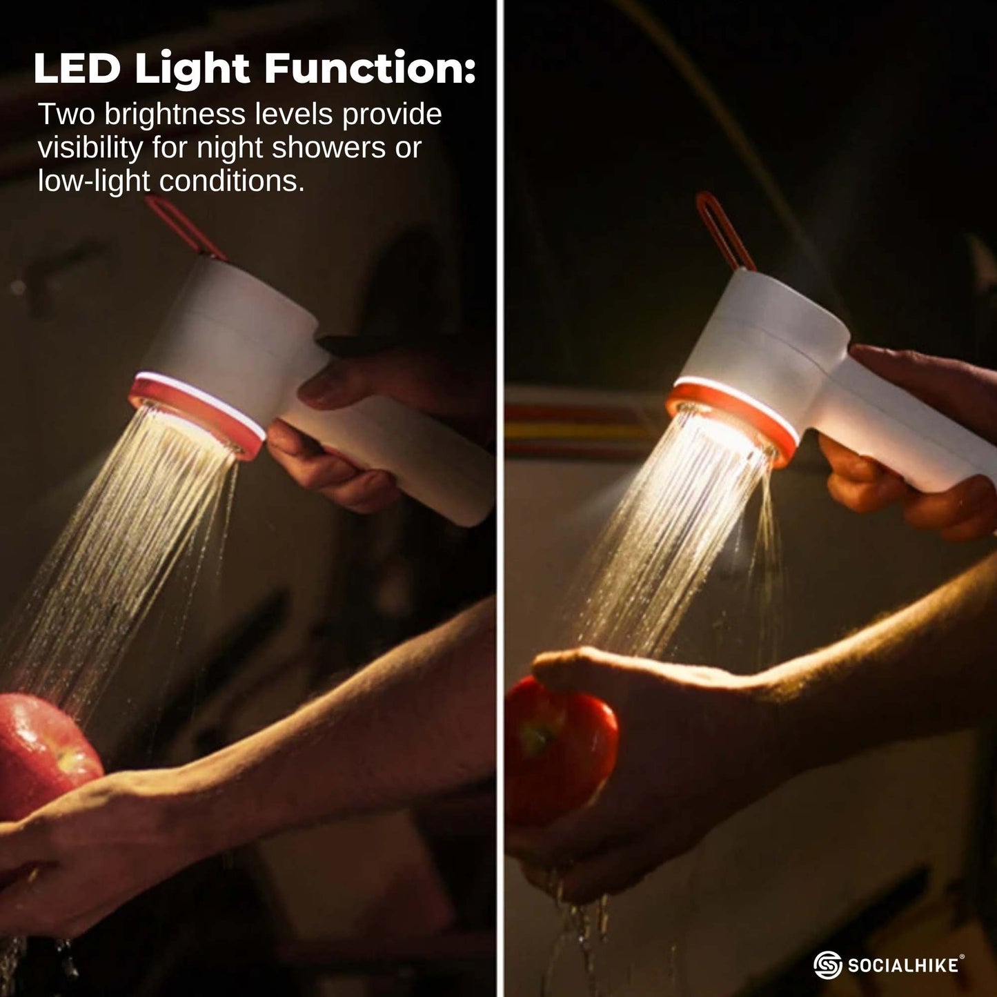 Social Hike Portable Camping Shower Head - Outdoor Rechargeable Pump LED Light-4