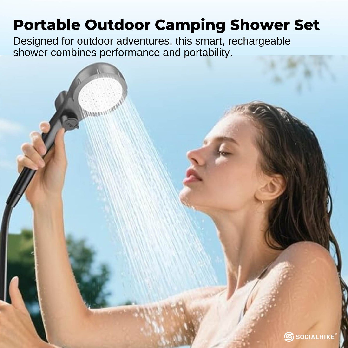 Social Hike Portable Camping Shower Kit - 6000MAh Outdoor Rechargeable Pump LED-1