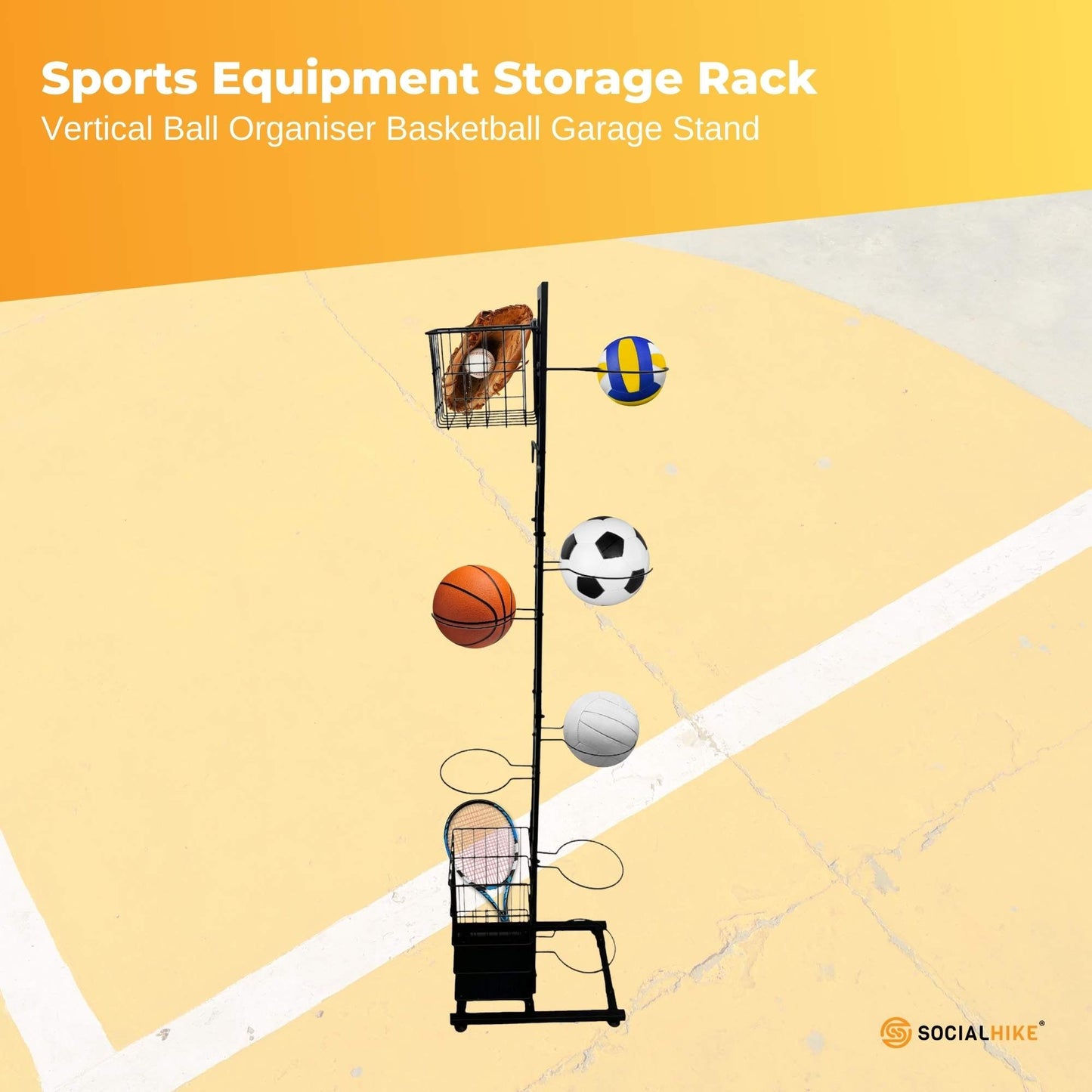 Sports Equipment Storage Rack - Vertical Ball Organiser Basketball Garage Stand-1