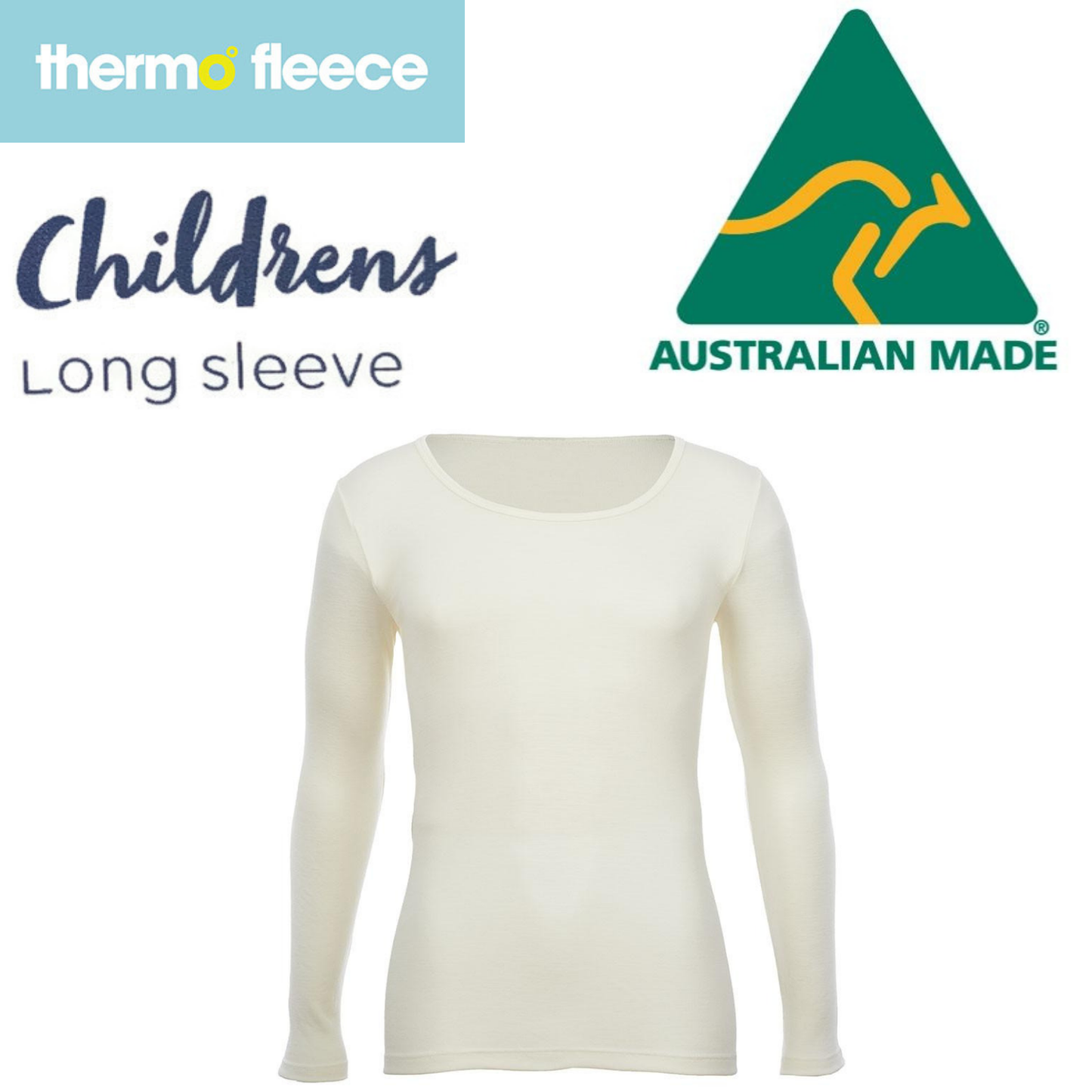 Thermo Fleece Childrens Long Sleeve Tee Top Thermals Merino Wool Blend - Natural-1