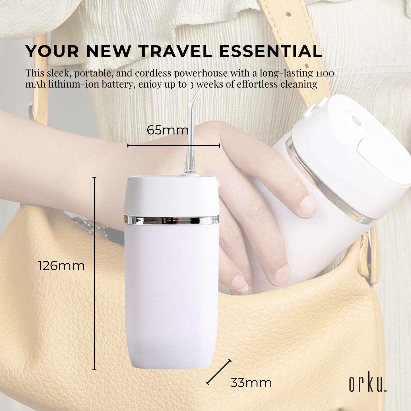 Teeth Water Flosser Rechargeable Cordless Cleaner - Travel Oral Irrigator White-3