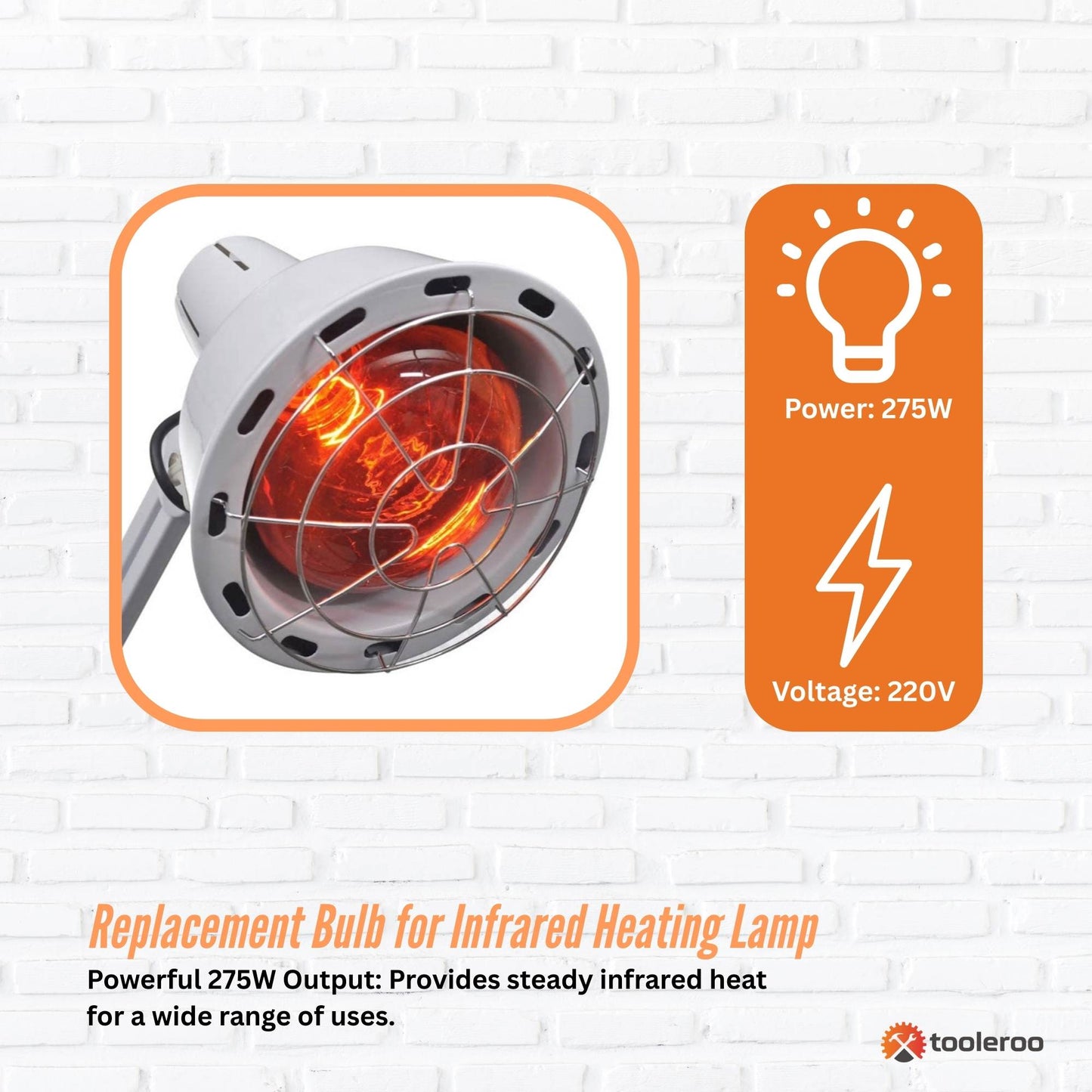 Tooleroo 275W Infrared Heat Lamp Bulb - Red Edison Screw Therapy Light YC-868B-2