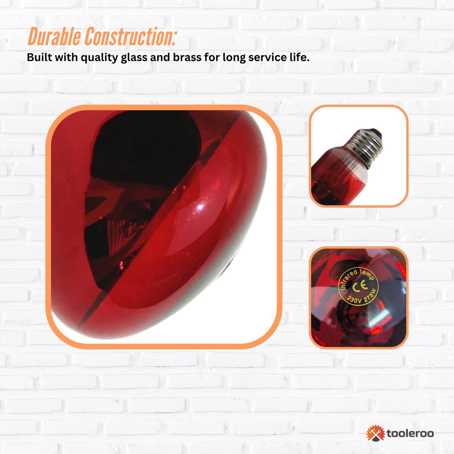Tooleroo 275W Infrared Heat Lamp Bulb - Red Edison Screw Therapy Light YC-868B-4
