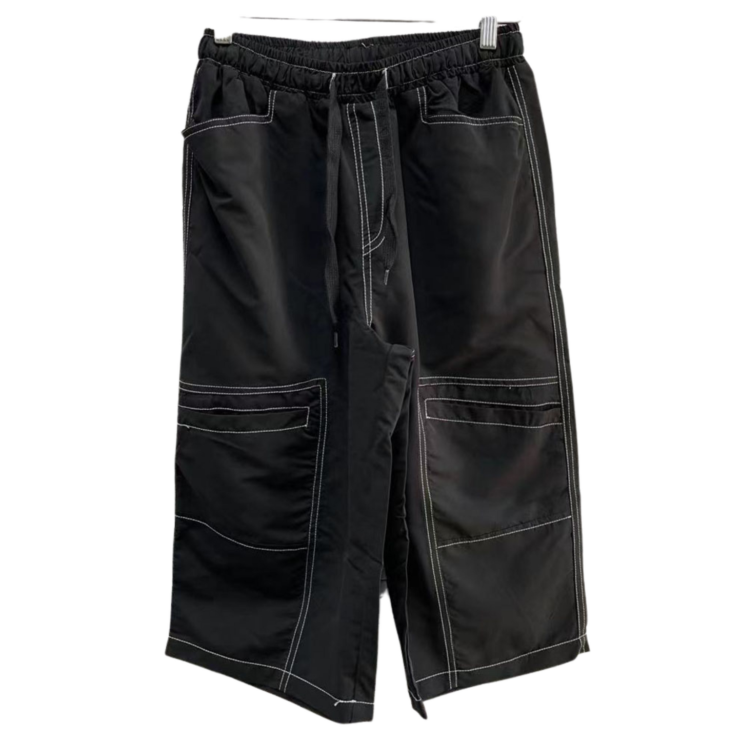 Mens 3/4 Longer Length Microfibre Cargo Shorts Bottoms - Black-0