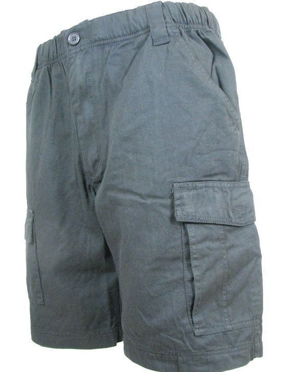 CARGO SHORTS Elastic Waist 100% COTTON Army Military PLAIN Pocket Mens S-XXL-3